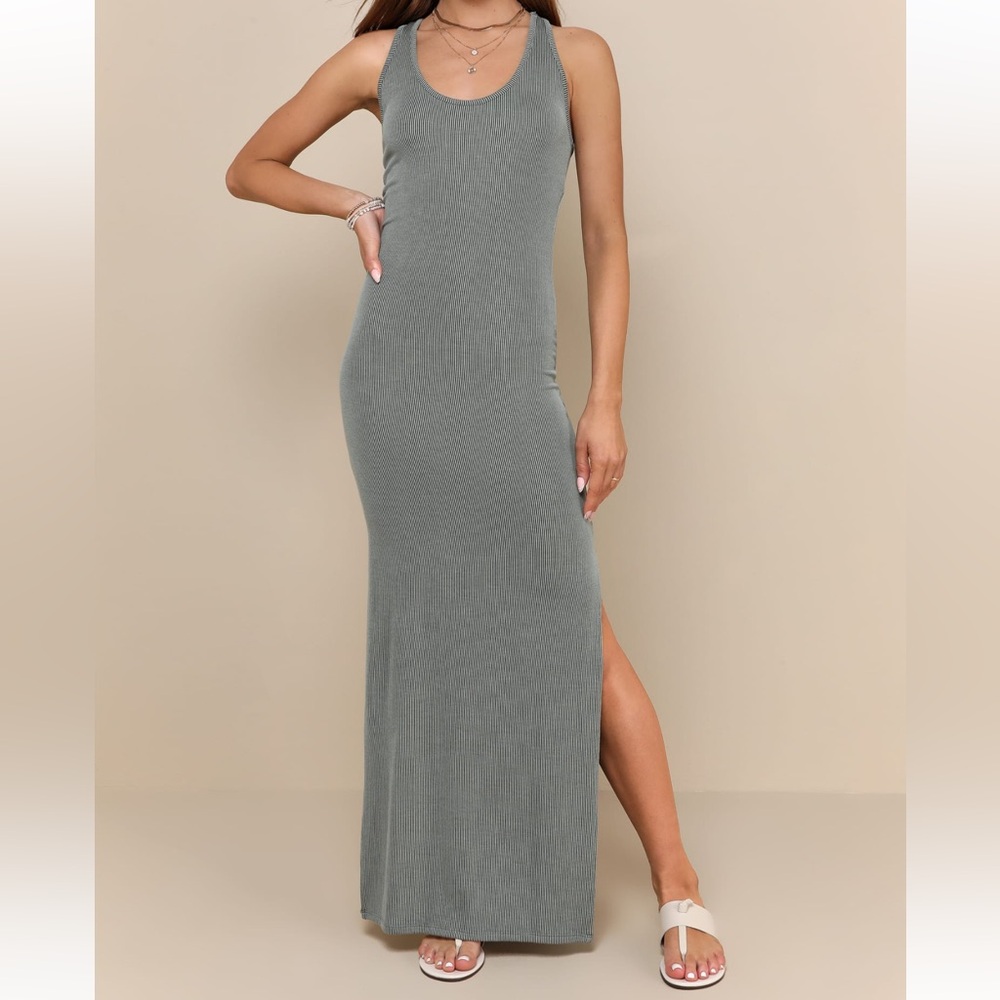 Lulu’s Olive Green Ribbed Maxi Dress
